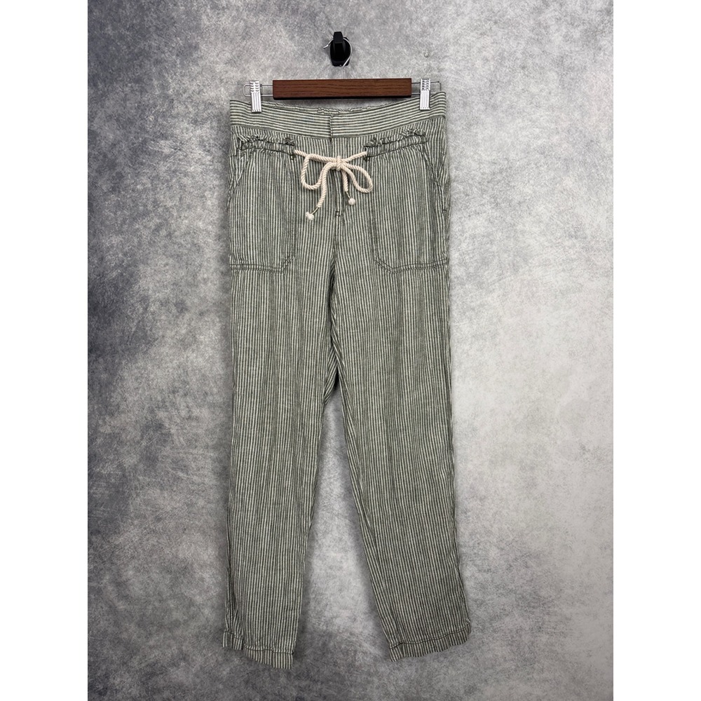 Anthropologie Seashore Striped Linen Blend Pants Green White Size XL